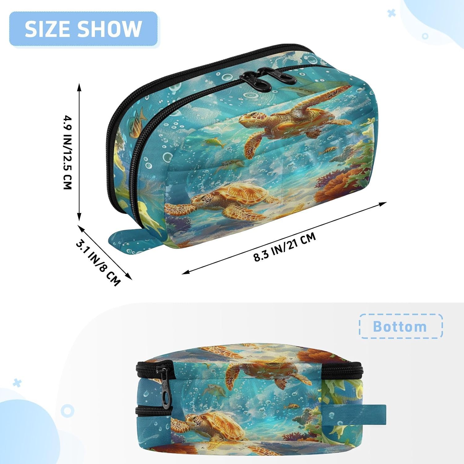 ALAZA Two Sea Turtles Large Capacity Pencil Case, Aesthetic Stationery Organizer Bag with Clear PVC Window, High Capacity Pen Pouch with Dividers for School Office Travel image 3