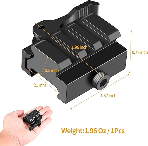 Miniatura 3 de Picatinny - Soporte elevador, adaptador de montaje de riel de perfil bajo con bloqueo de palanca QD de liberación rápida y 3 ranuras para rieles