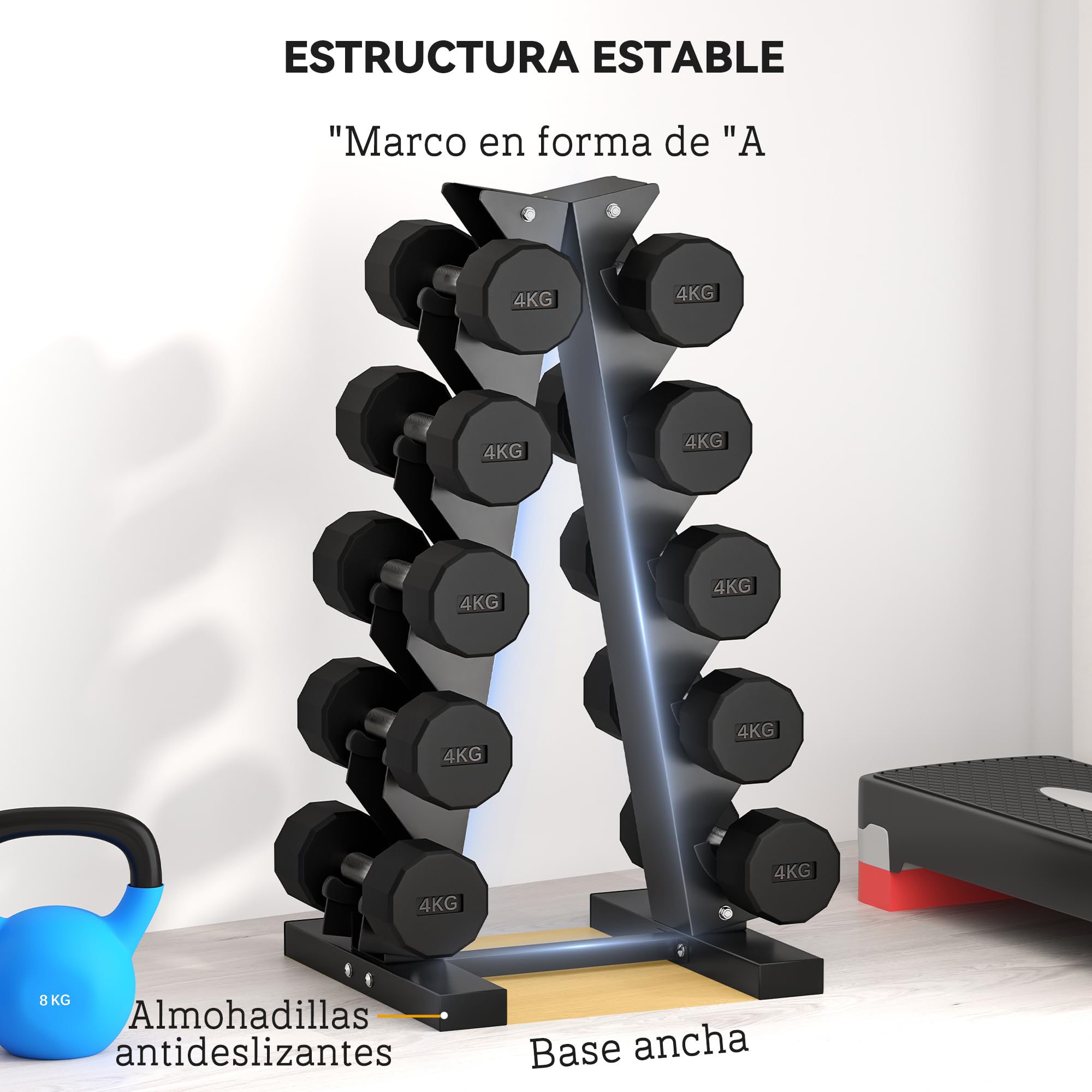SPORTNOW Estante para Mancuernas de 5 Niveles 100 kg 35x33x66 cm Negro | Soporte de Almacenamiento, Soporte Mancuernas, Acero, Entrenamiento Gimnasio Hogar