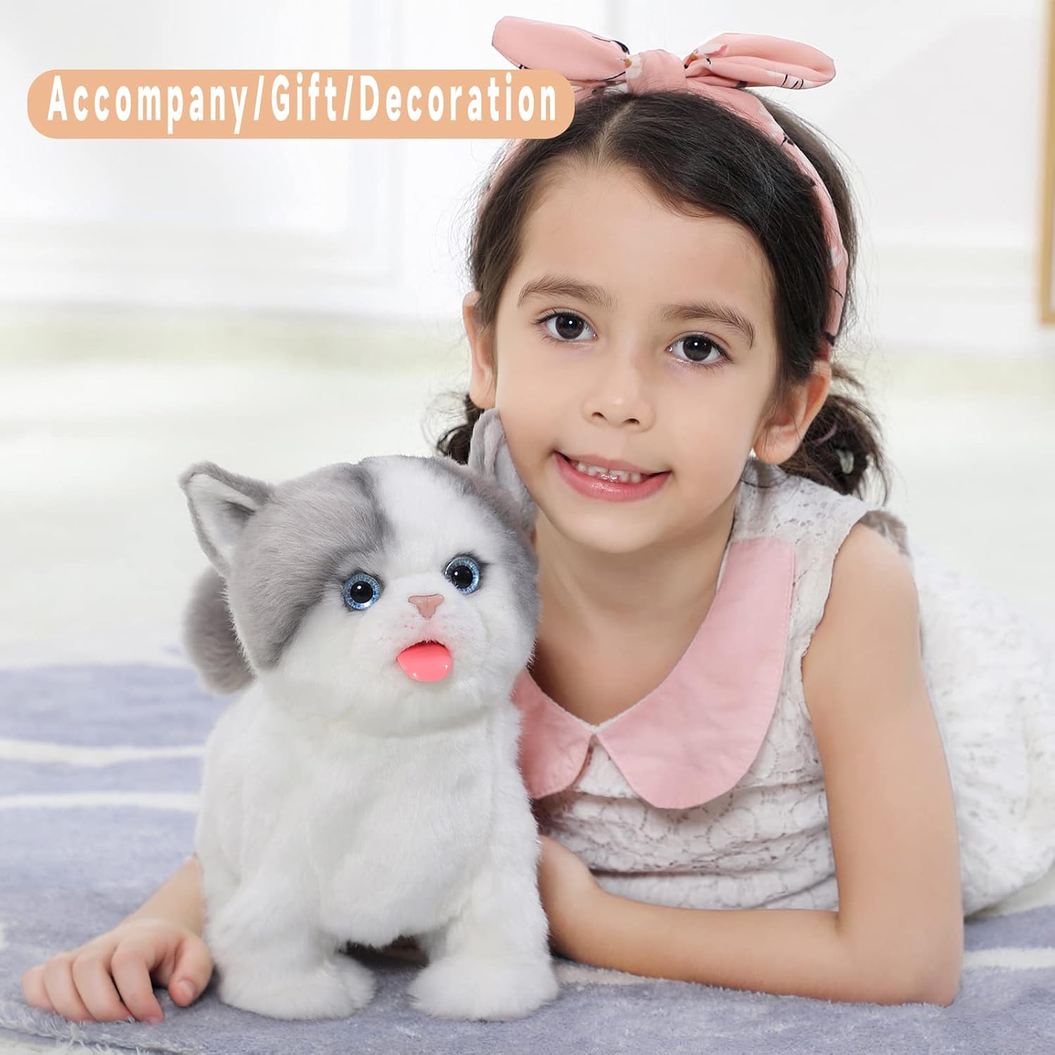Plush Interactive Simulation Cat, Electronic Walking Pet, Barking,Talking,Wagging Tail Features, Robotic Present Pet Toy for Toddler Kids Girls Boys