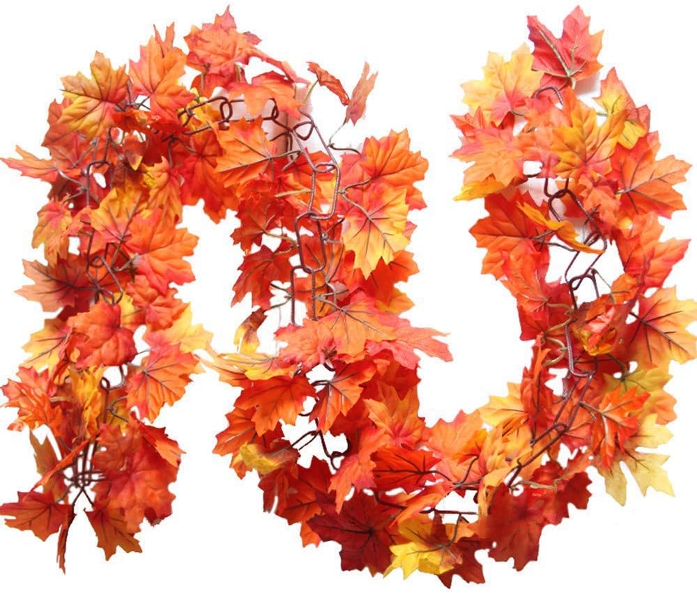 Autumn Garland Maple Leaves Rattan String Lights Fairy Light LED Lighted Fall Pumpkin Leaves Garland Thanksgiving Xmas Festival Party Halloween Decor (Maple Leaf LED Rattan)