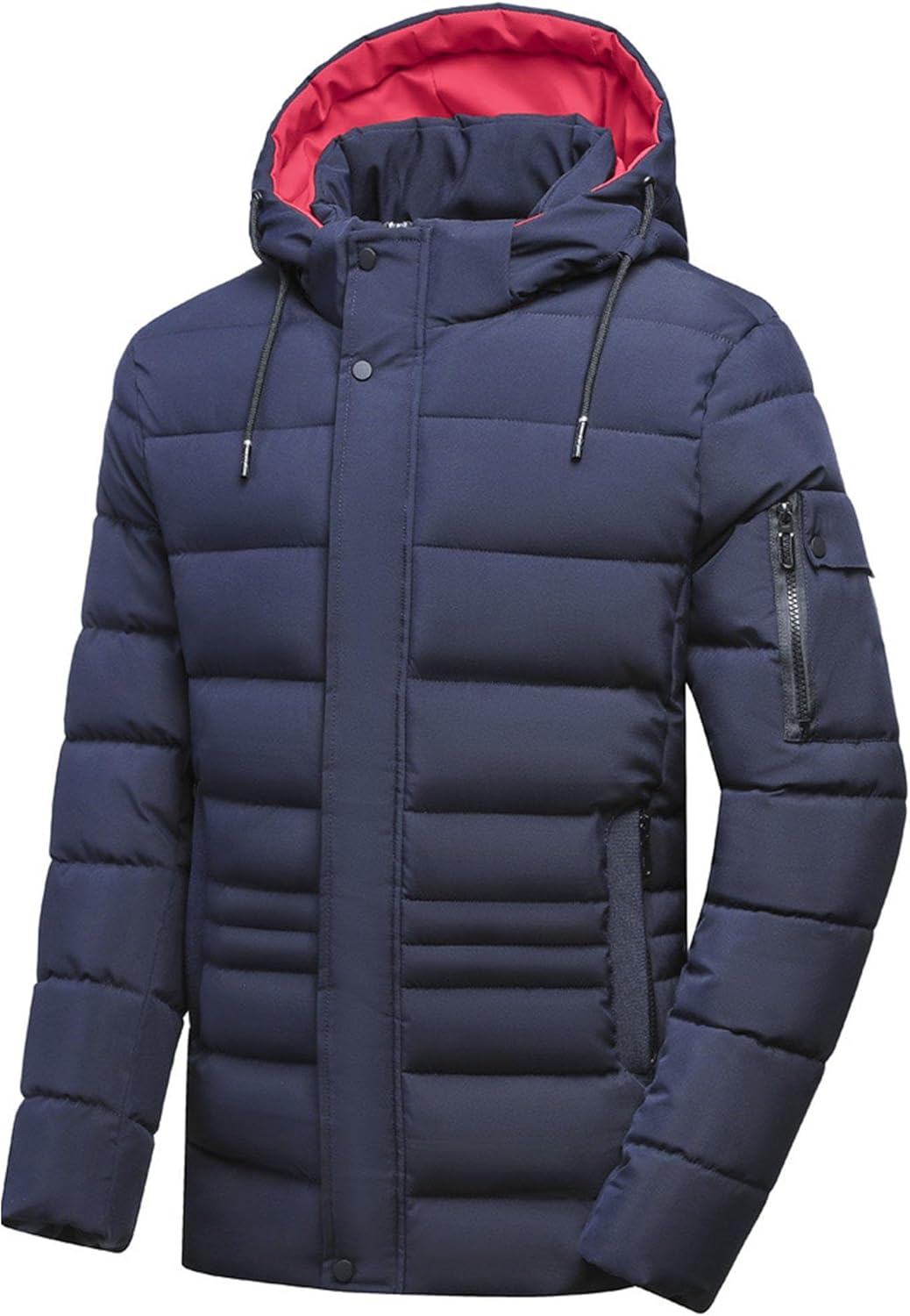 Men's Winter Hooded Jacket Warm Slim Fit Casual Padded Coat Thicken Windproof Quilted Outwear Detachable Hood