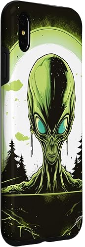 Vista 15 de iPhone 15 Pro Max Cute Green Alien Head UFO Space Face Alien Case
