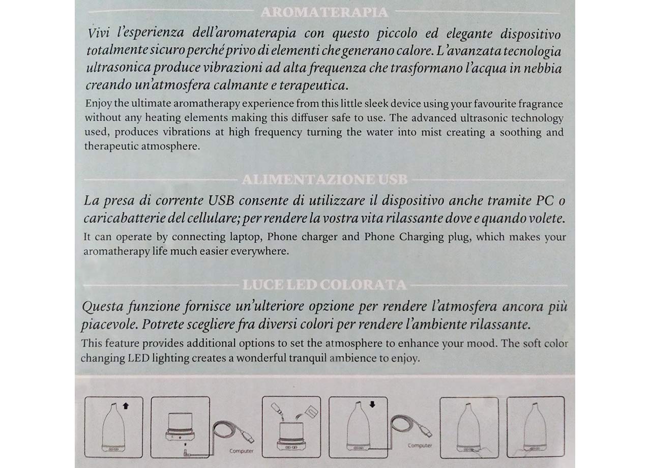 BIANCHERIAWEB Diffusore Aromi Elettrico Silenzioso Profumo Ambienti Casa Aroma Flute