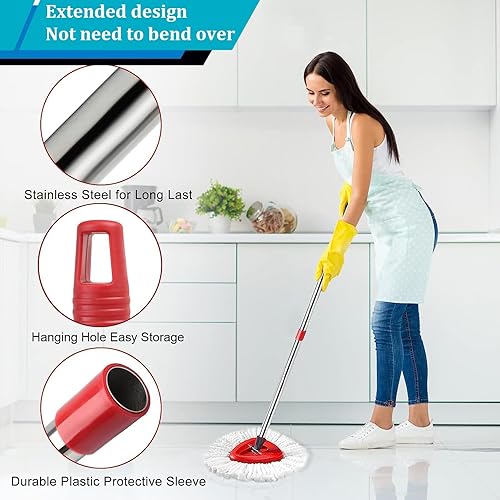 Miniatura 4 de Base de repuesto para cabezal de trapeador giratorio, mango de trapeador compatible con EasyWring, incluye mango de 4 secciones de 30 a 59 pulgadas,