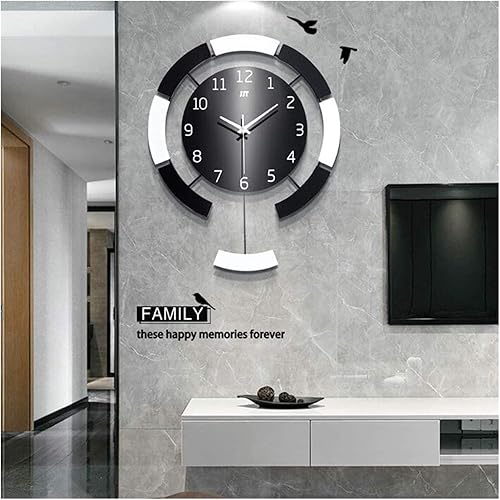 Miniatura 6 de DHAEY Reloj de pared creativo redondo con péndulo, cuarzo silencioso, decorativo, redondo, metal, moderno, 3D, digital, para dormitorio