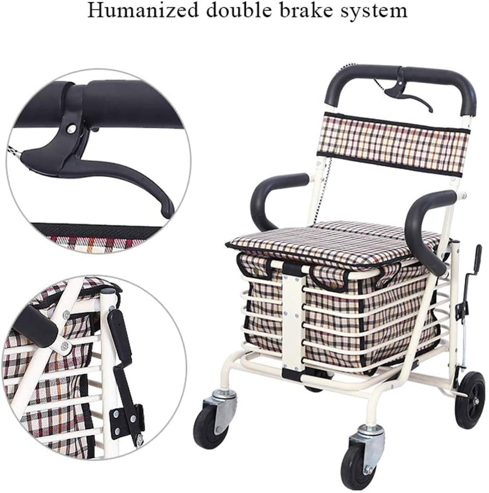 Carrello per la spesa per anziani/scooter pieghevole con sedile e cestino/deambulatore a 4 ruote per lo shopping e il tempo libero/Carrello pieghevole in acciaio facile da piegare