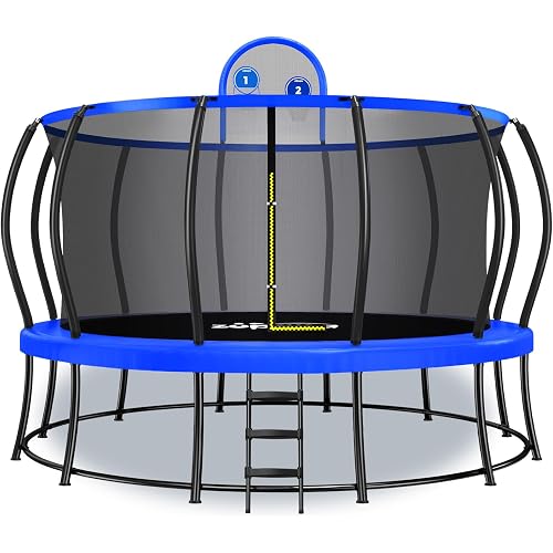Zupapa 1800LBS Capacity No-Gap Design 16 15 14 12FT Trampoline with Safety Enclosure Net and Non-Slip Ladder 10-Year Quality Assurance Perfect for Kids Family Outdoor Backyard Fun