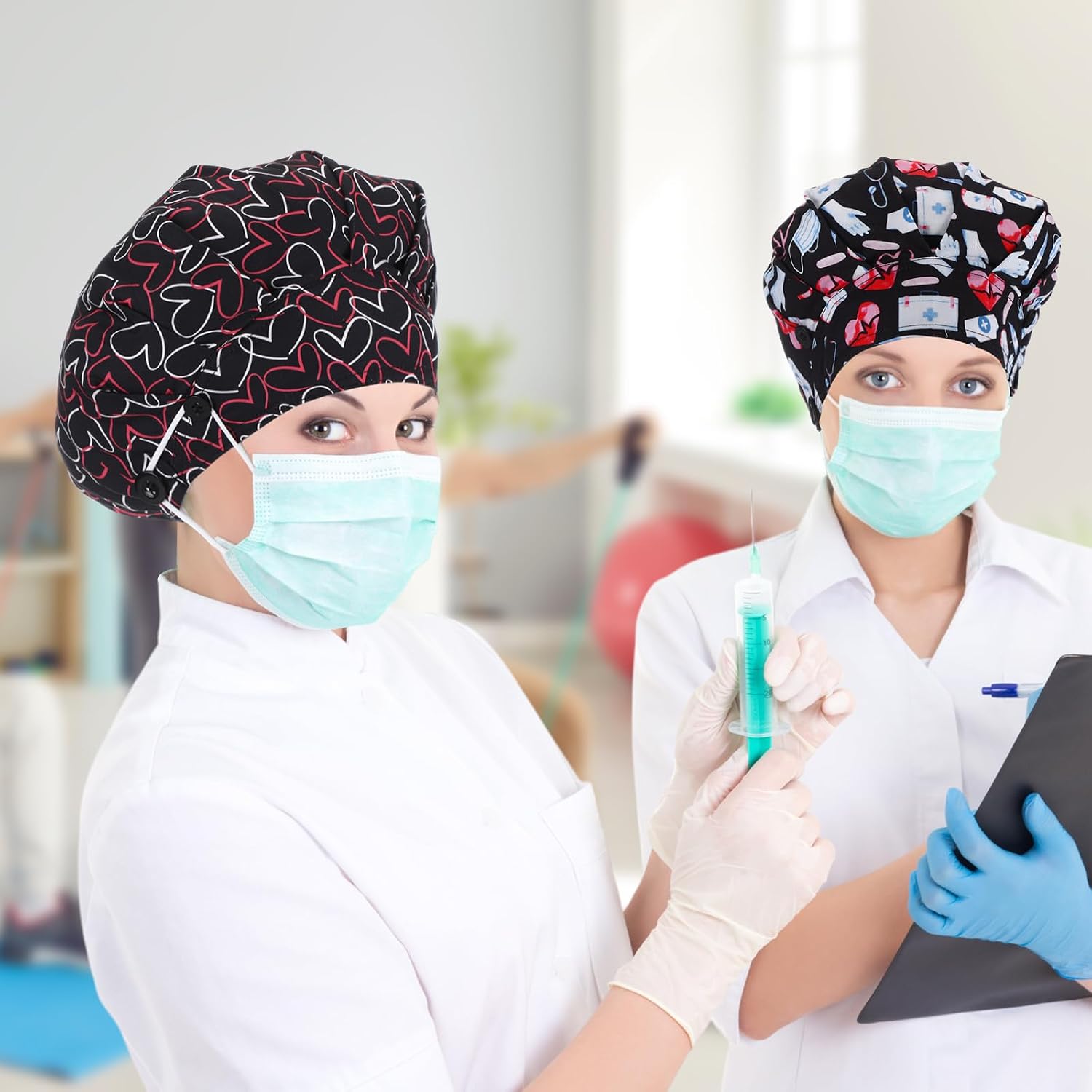4 Pcs Bouffant Scrub Caps for Women, Adjustable Nurse Caps