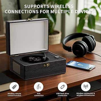 Yintiny Retro Portable CD Player with Bluetooth Connection, Leather Look