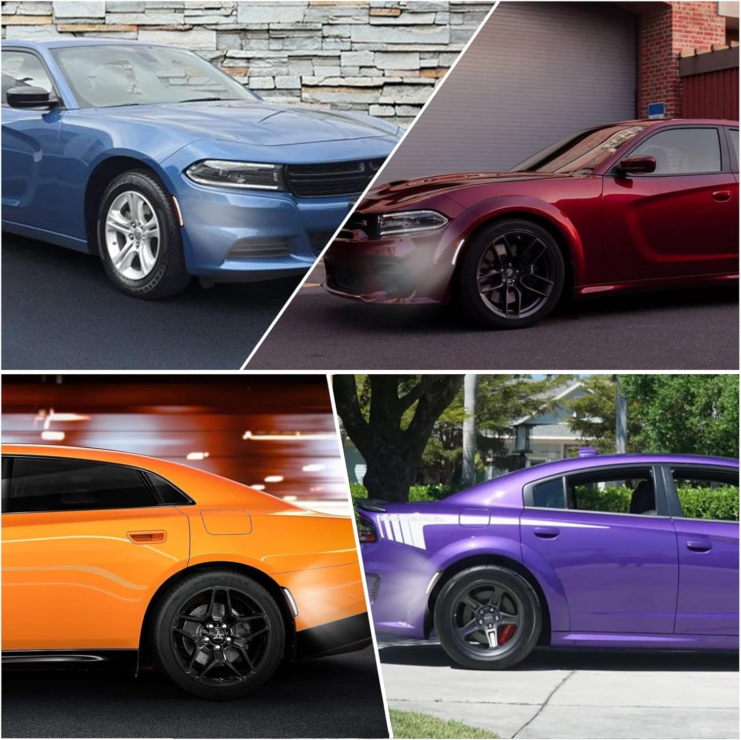 Sequential Side marker Light Kit Fit for 2015-2023 Dodge Charger SXT Scatpack SRT Hellcat White Dynamic Turn Signals 4PCS Front & Rear Bumper Indicator Lights OEM Plug & Play (White LED)