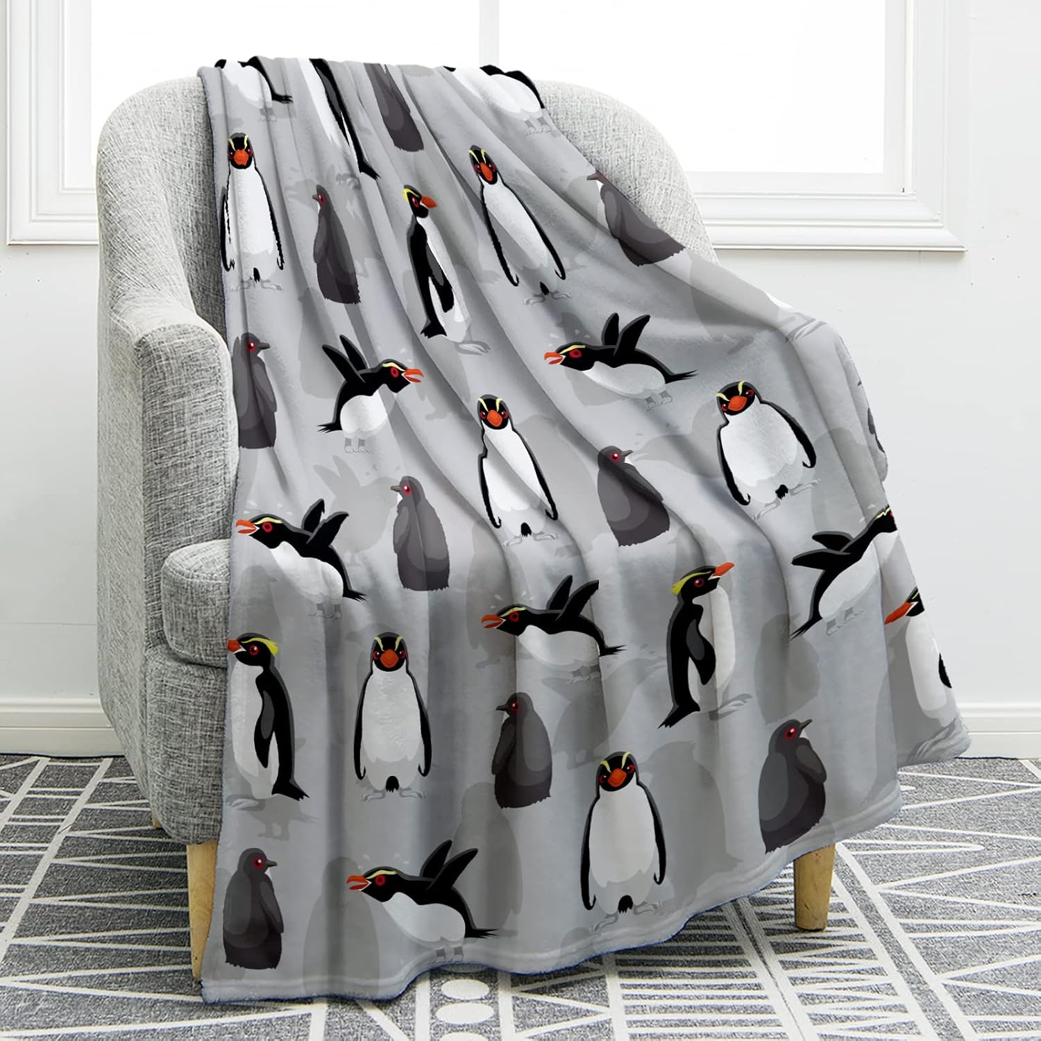 Jekeno Penguin Blanket Gifts for Women Men Couple Husband Wife Boyfriend Girlfriend Wedding Anniversary Birthday Christmas Girls Boys Teens Gift Antarctic Animals Throw Blanket Grey 50"x60"