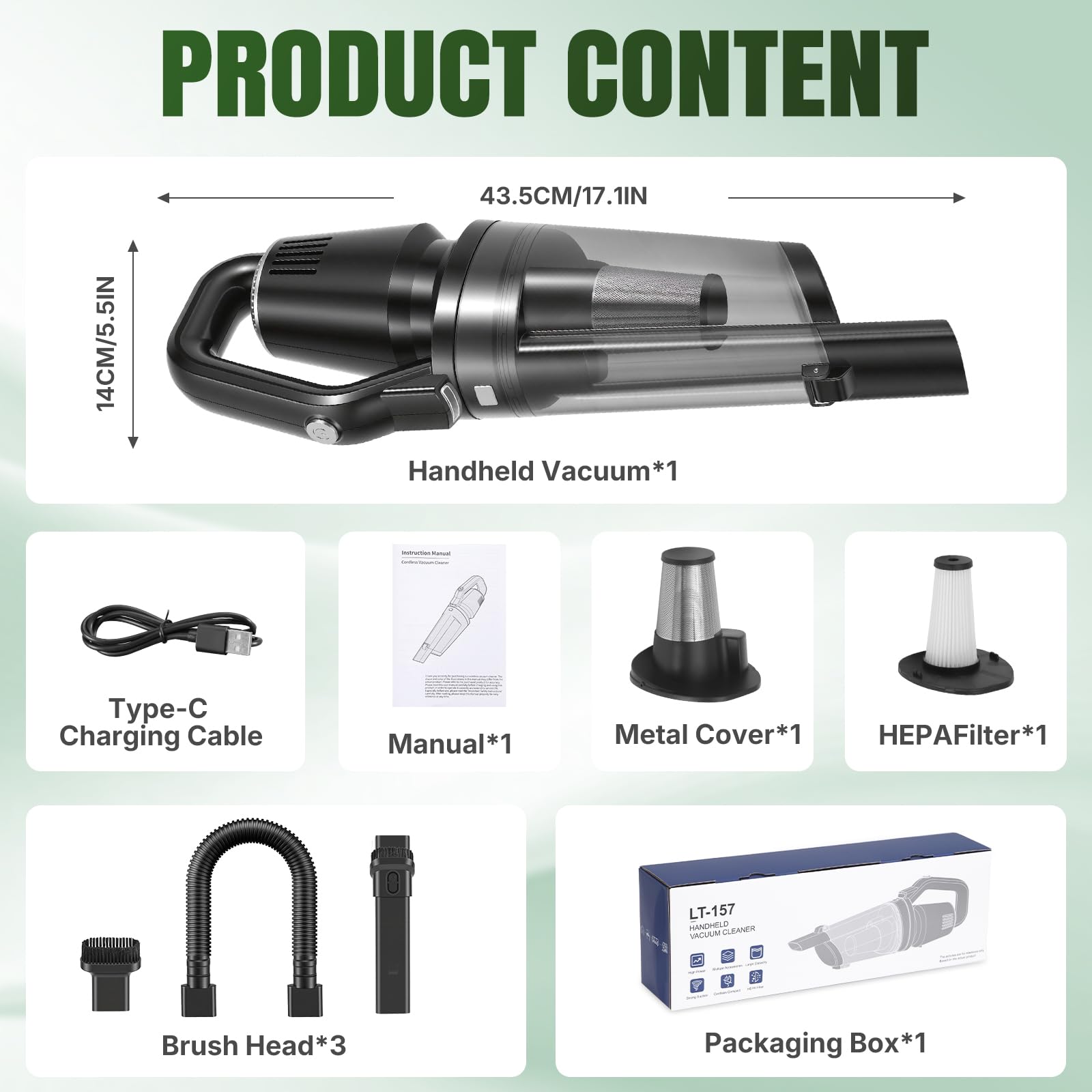 Aspiradora de mano con batería, aspiradora para coche fuerte, mini aspiradora inalámbrica 10000 Pa Car Vacuum Cleaner, portátil, ligera y recargable para coche, hogar y mascotas