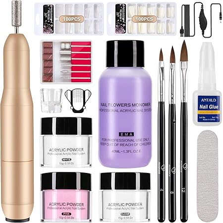 Amazon.com: Nail Kit Acrylic Set with Drill, Acrylic Powder and Monomer