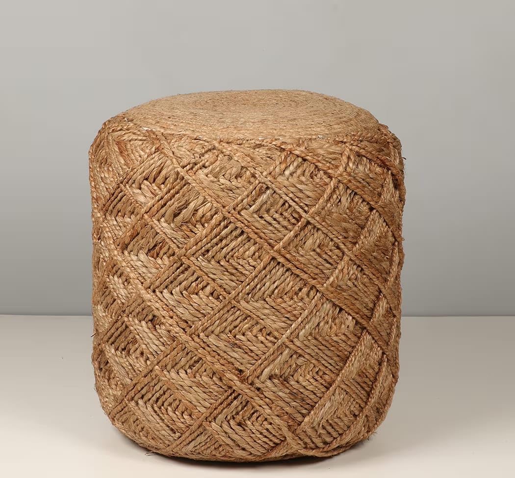 Handcrafted Natural Jute Rope Pouffe/Ottoman, 45cm Height x 40cm Diameter, Boho Style Round Floor Footrest Stool for Living Room & Home Decor, Eco-Friendly & Durable Seating-image-25