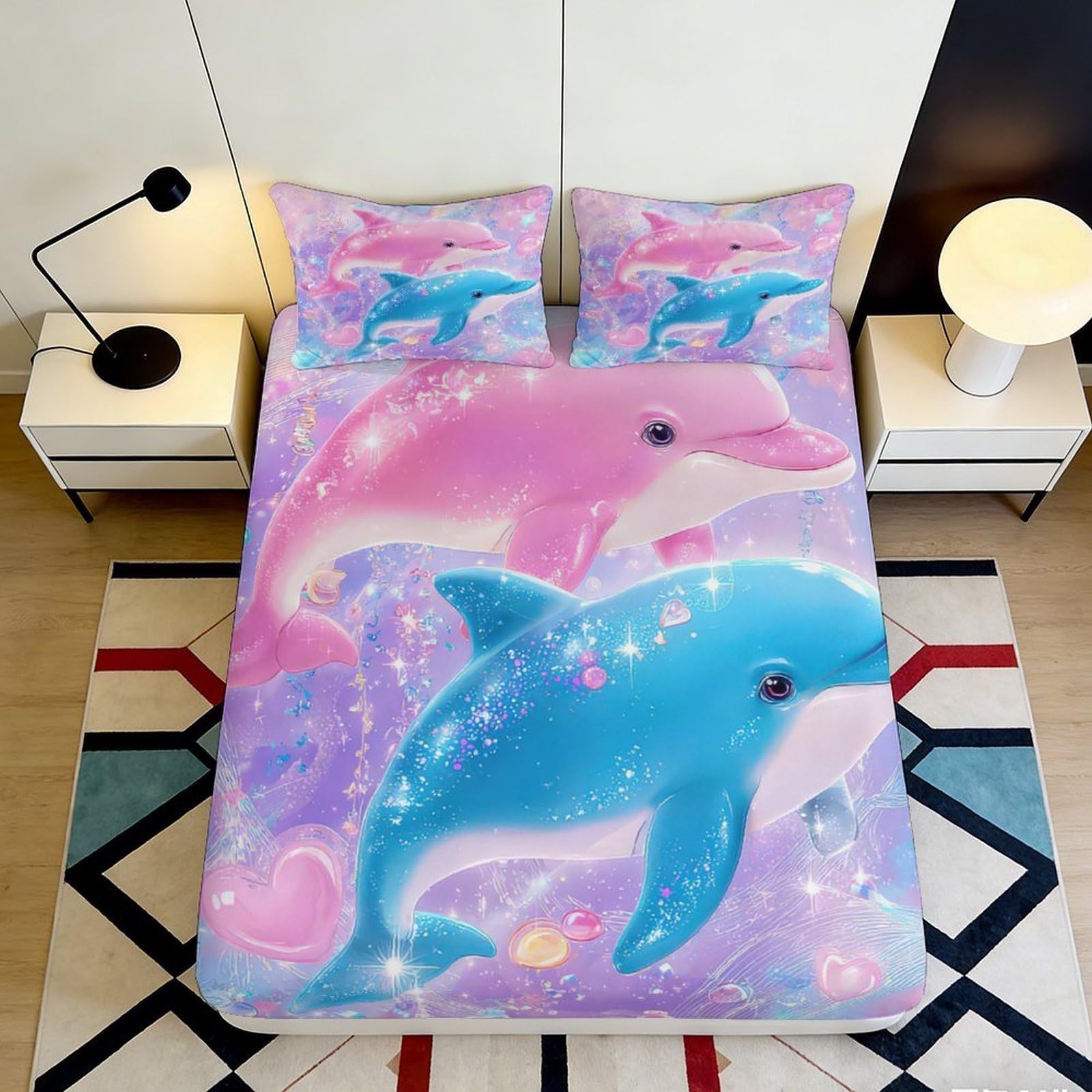 Qjzxknhpgr Style-5 3D Printed Dolphin Ocean Fitted Sheet Microfiber Soft Pink Blue Sea Mattress Cover For Bedroom Dorm Decor 90X200x25cm