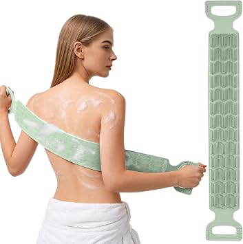 Back Scrubber for Shower - Exfoliating Back Scrubber with Handles,Double-Sided Exfoliating Wash Bath Tool for Use in Shower, Back Washer to Deep Clean Your Skin for Men & Women Green