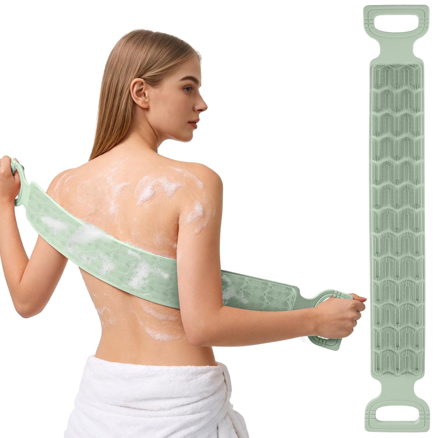 EaTubano Back Scrubber for Shower - Exfoliating Back Scrubber with Handles,Double-Sided Exfoliating Wash Bath Tool for Use in Shower, Back Washer to Deep Clean Your Skin for Men & Women (Green)