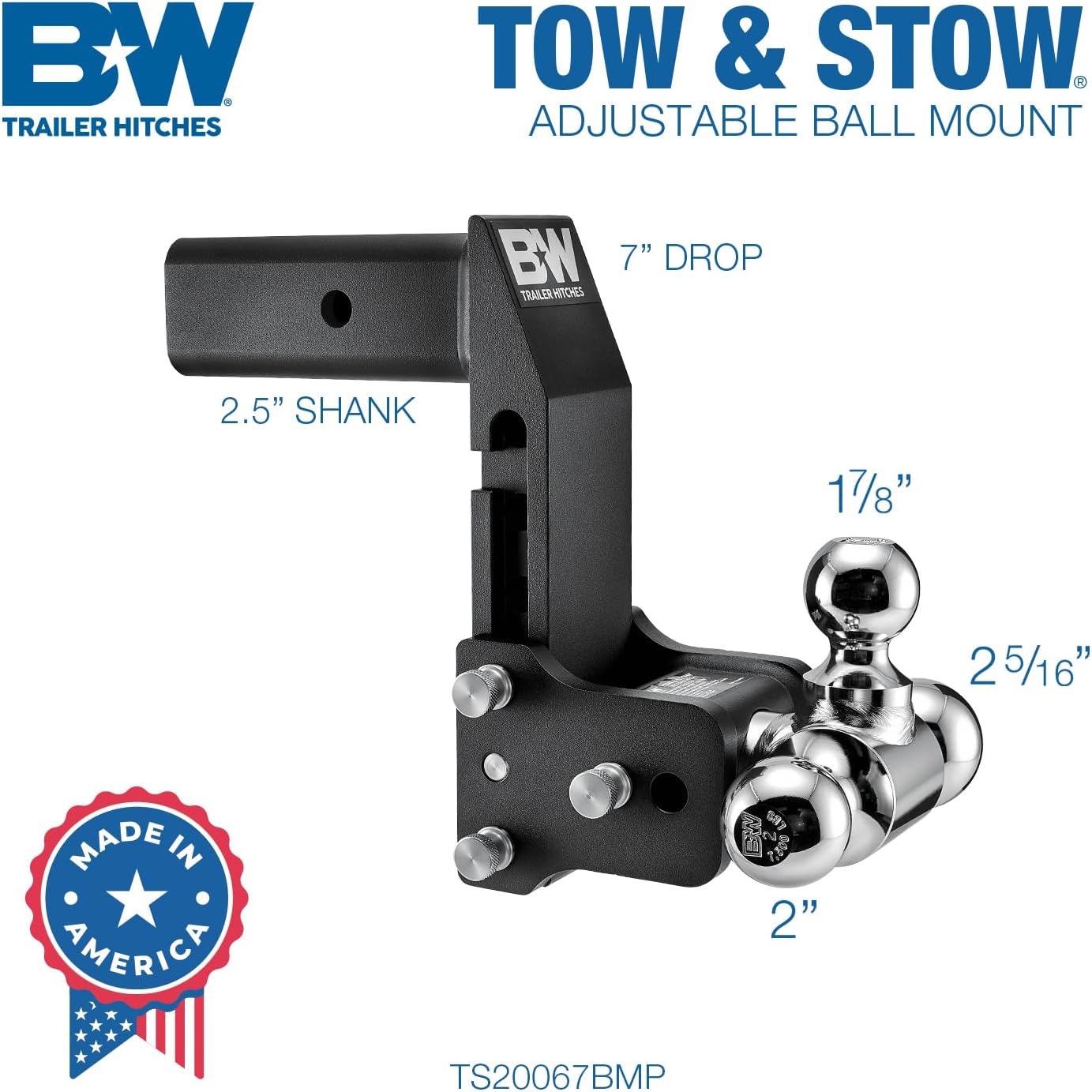B&W Trailer Hitches B&W MultiPro Tow & Stow - Fits 2.5" Receiver, Tri-Ball (1-7/8" x 2" x 2-5/16") 18,000 GTW - TS20067BMP