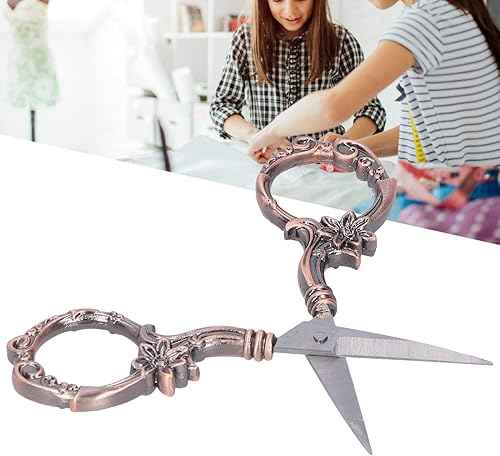 Miniatura 3 de Tijeras europeas vintage, tijeras de flores vintage, costura europea, bordado, colección de manualidades retro para trabajo de arte y uso (cobre) y