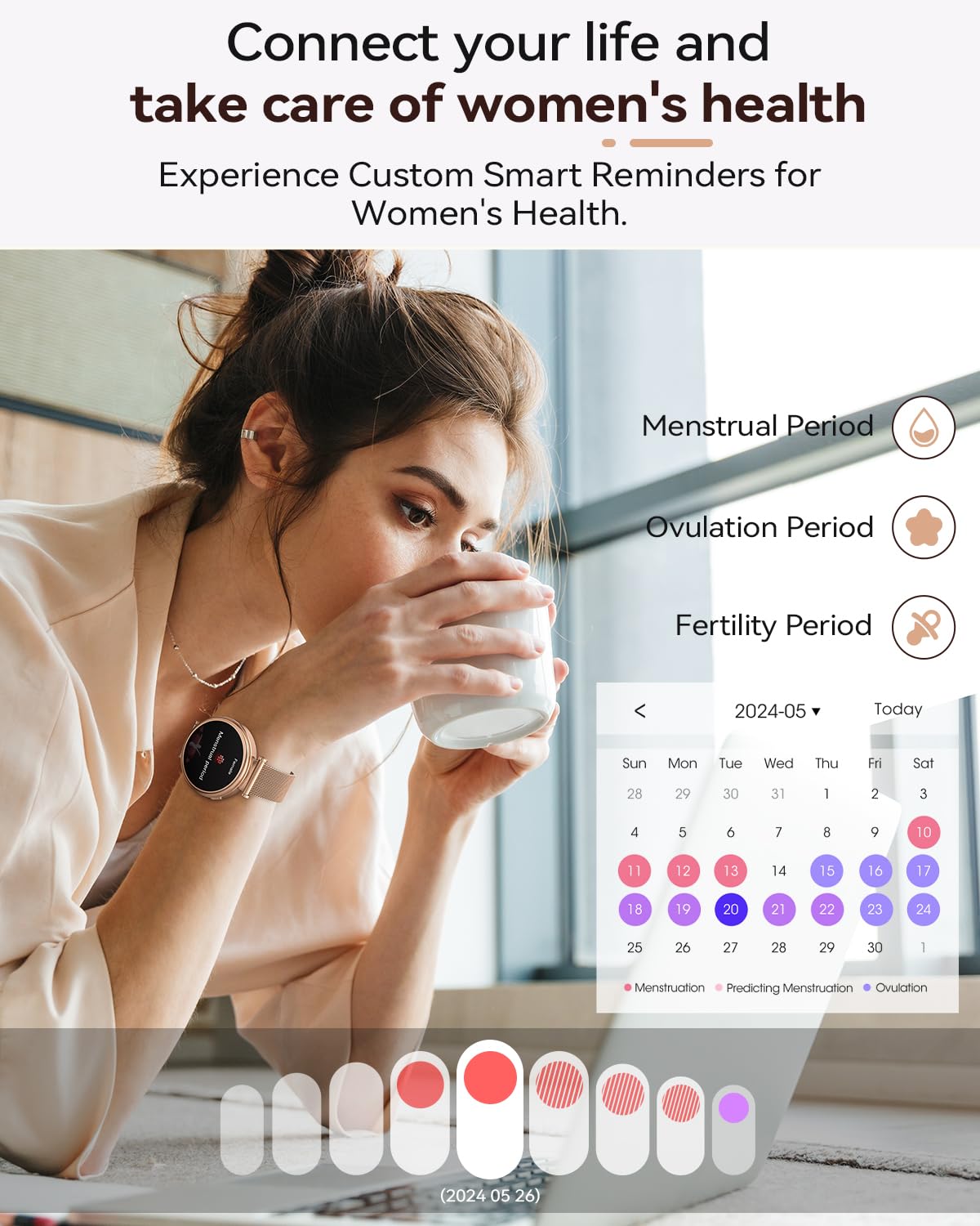 SWGOTA Smartwatch Donna con Chiamate, 1.27" Orologio Smartwatch con Fisiologia Femminile, 24H Cardiofrequenzimetro SpO2 Sonno, 120+ Sports Smart Watch Rotondo per Android iOS, Regalo Donna Oro Rosa