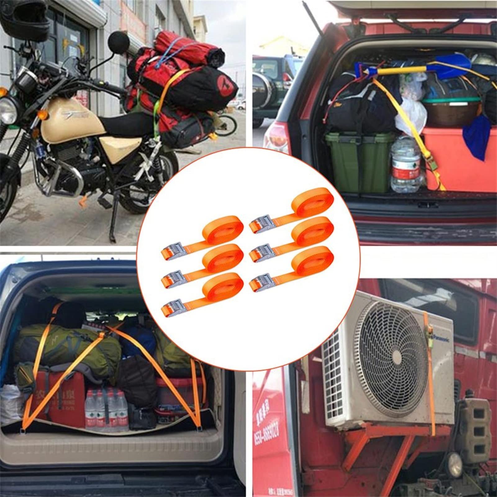3-metrowa klamra pasy do mocowania pasów ładunkowych pasuje do samochodu motocykl rower z metalową klamrą lina holownicza mocny pas z grzechotką pasuje do torby na bagaż (kolor: pomarańczowy) little