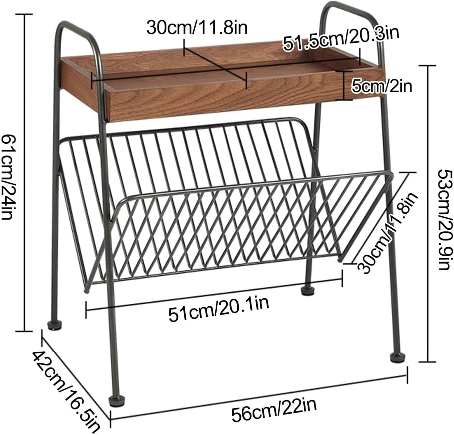 Magazine Rack,Book Display Rack, Newspaper Stand Brochure Organizer with Handles Easy to Move for Living Room Bedroom Home Office
