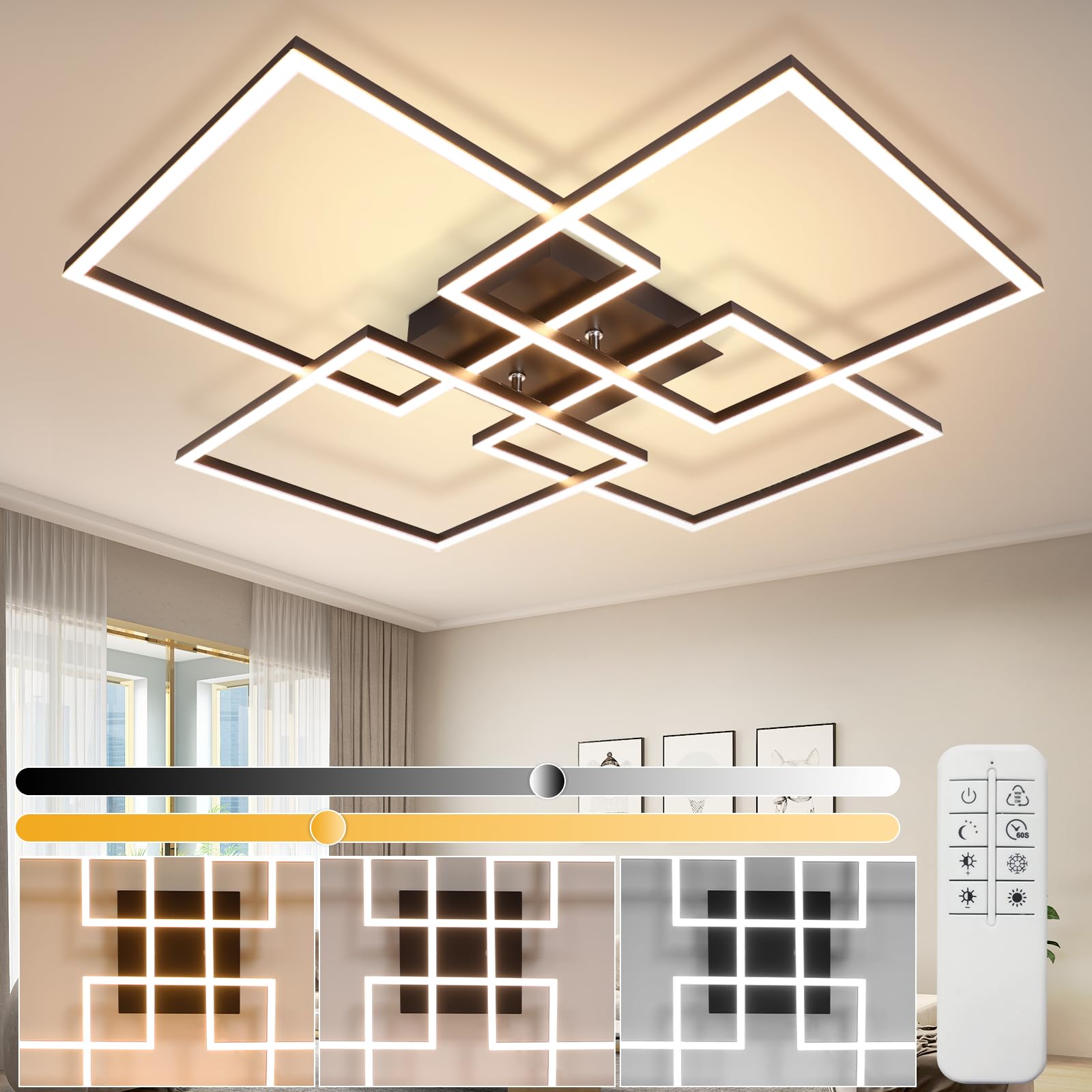 Homefire Deckenlampe Wohnzimmer LED Deckenleuchte: Küchenlampe mit Fernbedienung Modern Wohnzimmerlampe Stufenloses Dimmbar 3000K - 6500K Schlafzimmerlampe Deckenbeleuchtung für Schlafzimme
