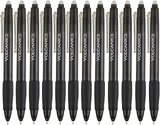 Volcanics Retractable Erasable Gel Pens Black 12 Pack, Click Erasable Gel Ink Pens for Smooth Writing & Easy Erasing, Refillable Erasable Click Pens for School Office Supplies