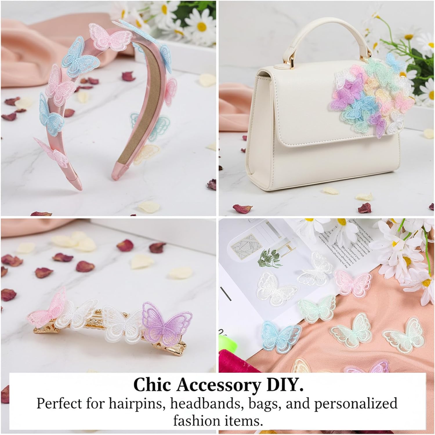 30 PCS Embroidery Butterfly Patches, Double Layer Organza Butterflies Applique Decorations, Butterfly Iron on Patches for DIY Crafts Wedding Bridal Party Headdress Clothes Hair Accessories(6 Colors)
