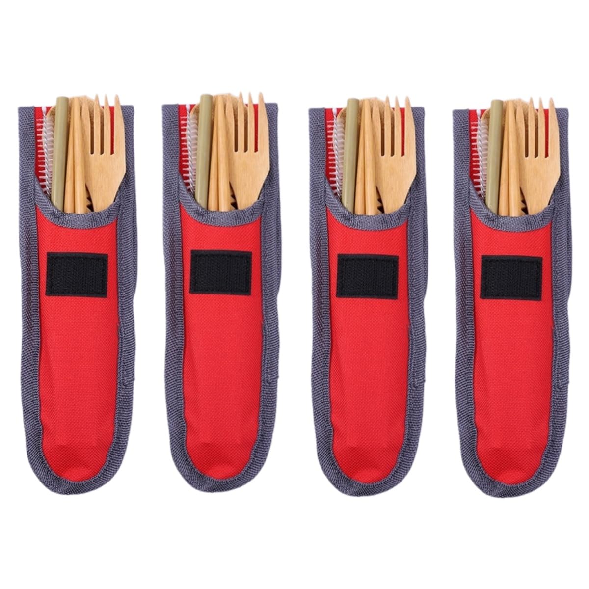 Cucchiai E Forchette Di Legno Set Portatile Di Coltelli Bacchette Cucchiai E Forchette In Bambù Per Picnic All'Aperto Rosso 4 Set Ganci Non Inclusi