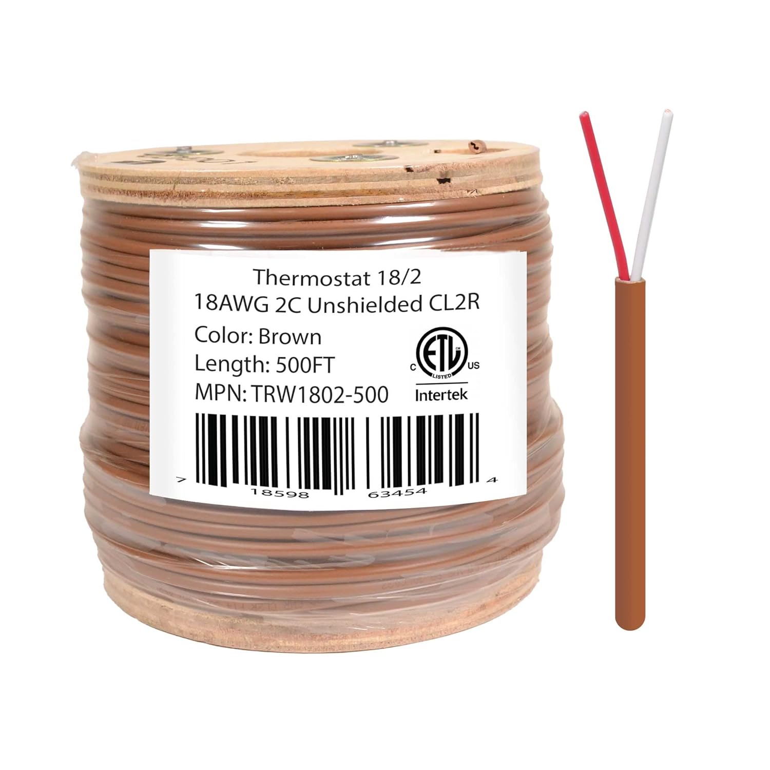 LOGICO 18/2 Thermostat Wire 18 Gauge Solid Copper CMR Heating HVAC AC Cable 500FT