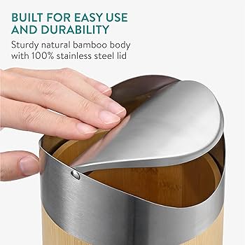 Navaris Mini Cestino Spazzatura In Bamb&ugrave; - Pattumiera Da Tavolo Per Bagno E Cucina