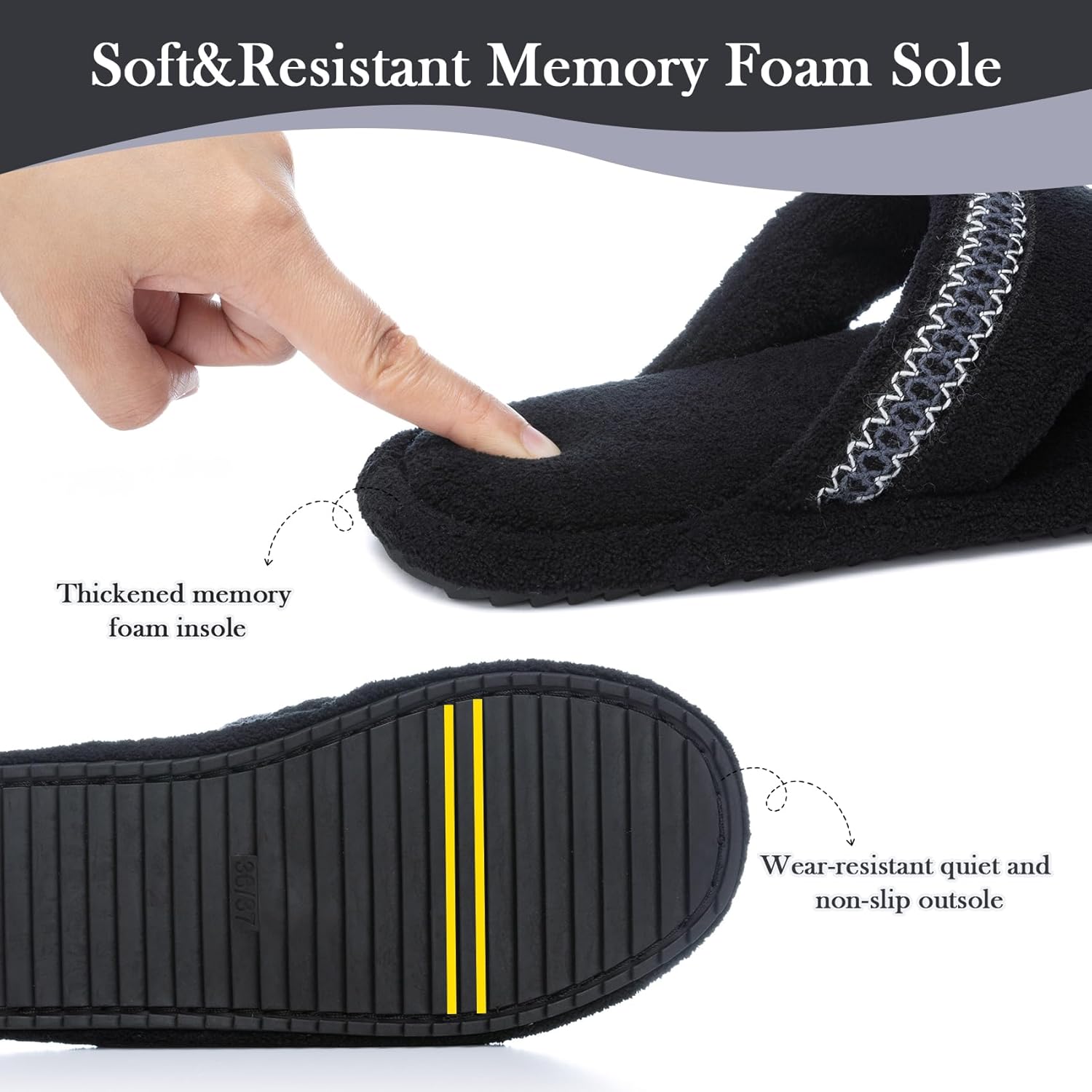 Flip Flops House Slippers for Women Indoor House Shoes with Soft Terry Cloth Ladies Thong Slippers with Non-Slip Sole and Memory Foam - Image 4