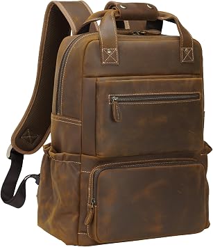 TIDING Leather 16 Inch Laptop Backpack for Office Weekends Daily Commute | 20L Carry-on Travel Casual Daypack with Luggage Strap & Bottle Pockets