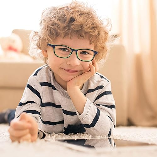 Miniatura 4 de Outray - Gafas de sol para niños, antiazules, rectangulares, antigolpes, con luz azul, UV400, antirreflejos, Azul, talla única