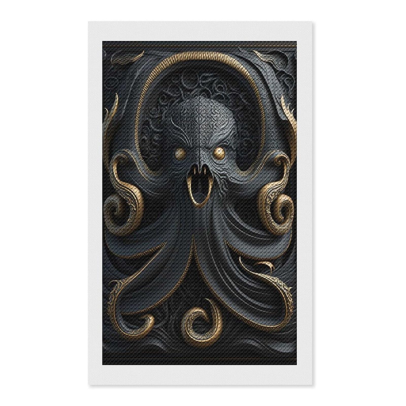 Junmoney Kraken Octopus Gold Decor Diamond Art Kit 12"x20", Modern Decor, for Adults, Printed Canvas, Holiday Gift Idea, Fun Craft Experience