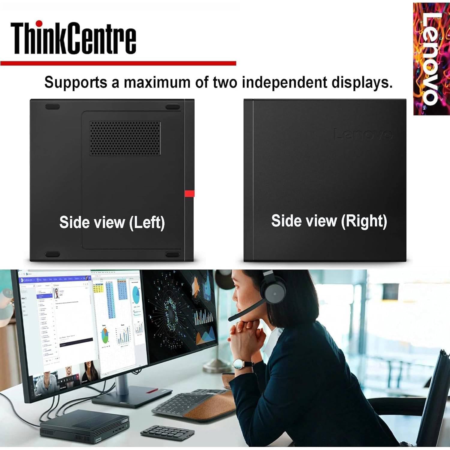Lenovo ThinkCentre Mini Business Desktop, Ultra-Quiet Design, Dual-4K Monitor Support, AMD Dual-Core Processor, USB-C, Wi-Fi, RJ-45, Bluetooth, KB & Mouse, Windows 11 Pro (16GB RAM | 512GB SSD) — view 5