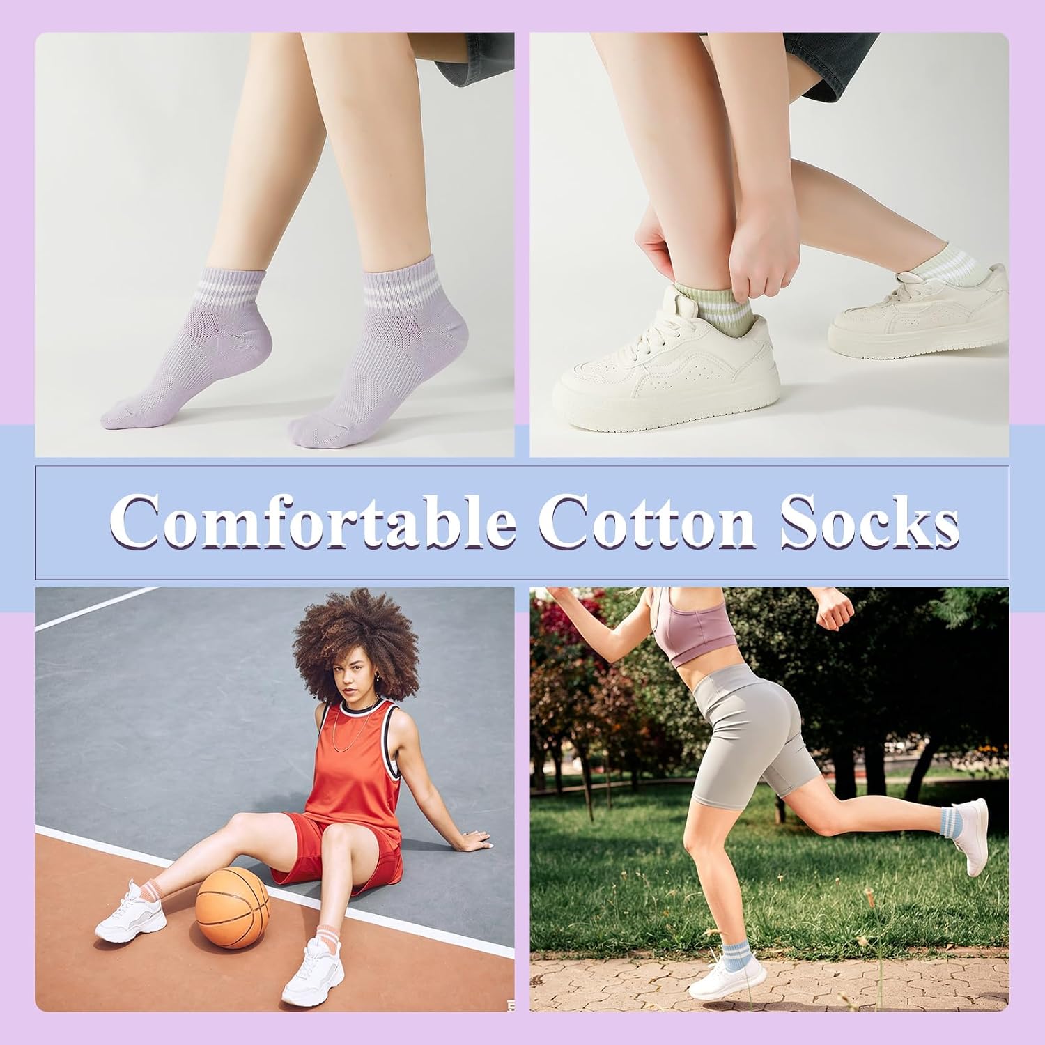 8 Pairs Women's Striped Athletic Socks, Mesh Thin Cotton Ankle Socks, Cute Colorful Vintage Casual Breathable Crew Sock for Women Girls