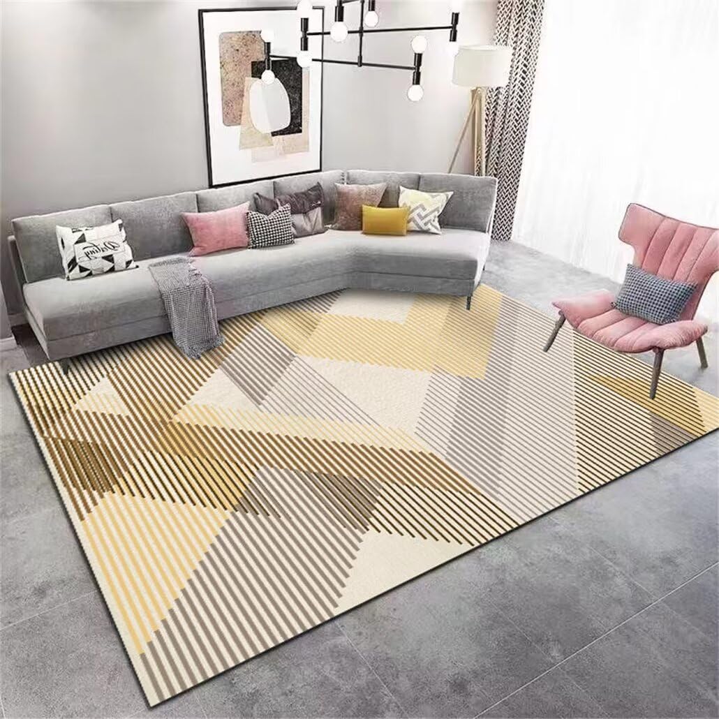 Tapis de chambre lavable et rayé jaune 300x400cm pour grand salon
