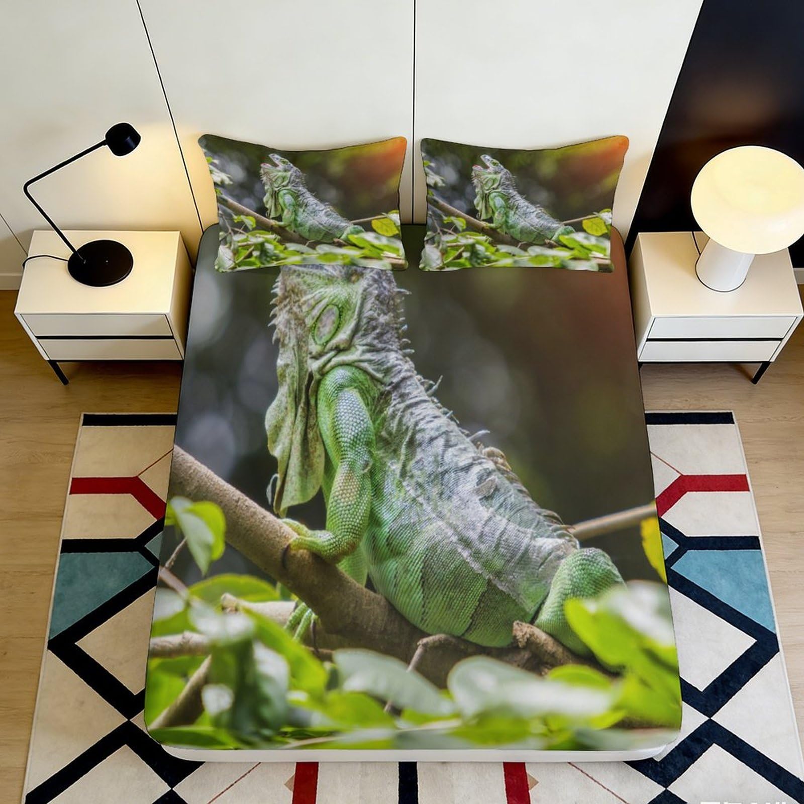 Jqzkxnhpbr Style-7 3D Printed Green Iguana Fitted Sheet Microfiber Soft Mattress Cover Jungle Lizard Bed Sheet For Bedroom Dorm Decor 90X200x25cm