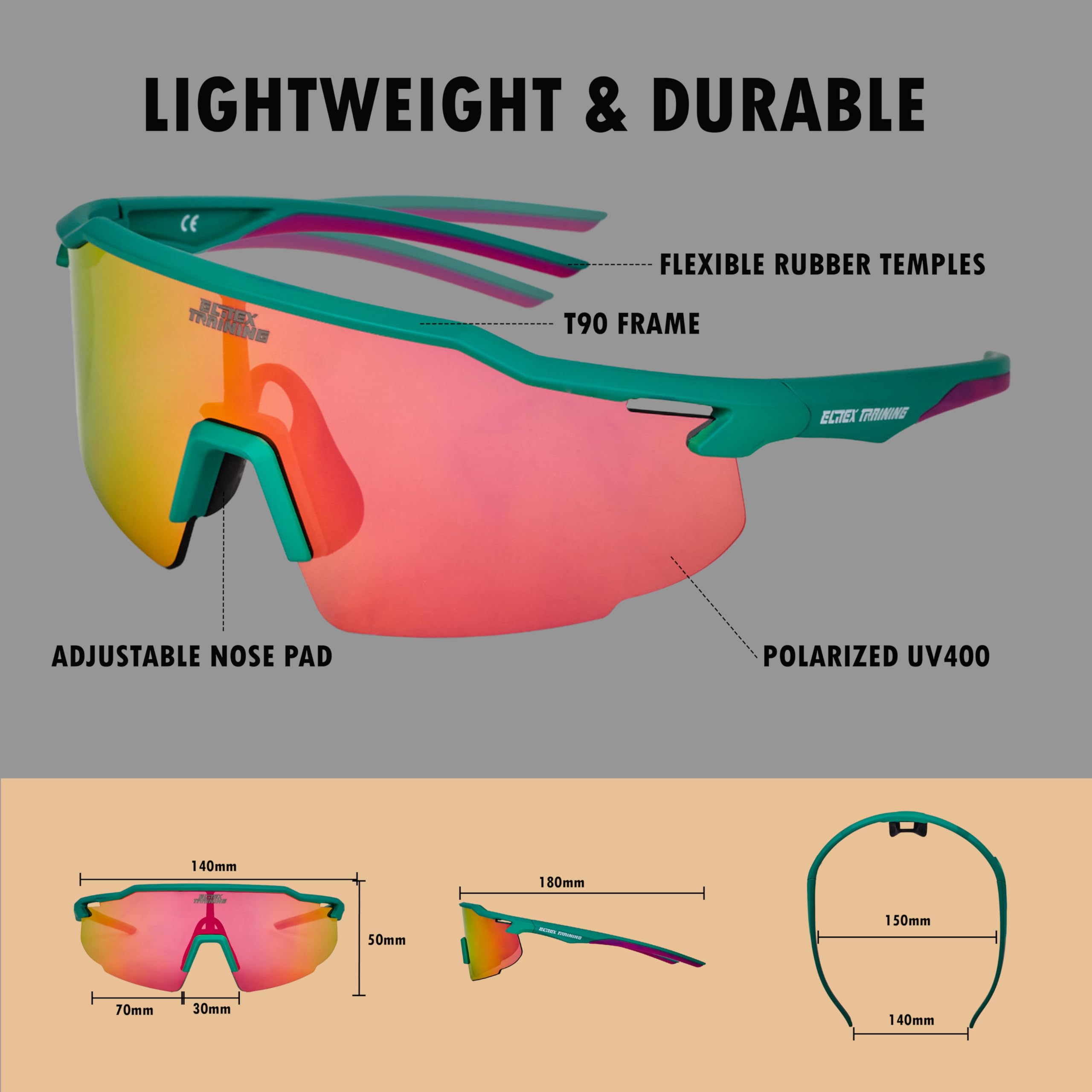 ELITEX TRAINING Vision One gepolariseerde sportzonnebril met 3 verwisselbare lenzen met UV-400 bescherming voor fietsen, crosstraining, fitness