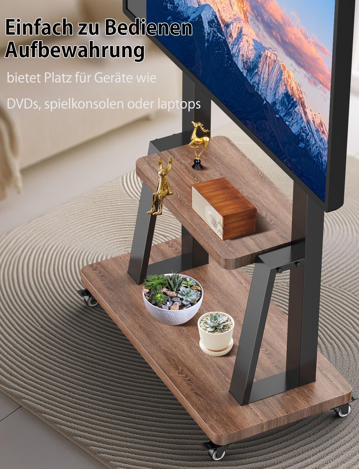 Rollbarer TV Ständer für 32-100 Zoll Fernseher,Professioneller Monitor Stand mit Rollen höhenverstellbar,max VESA 900x600 Last bis 80kg Wohnzimmer Schlafzimmer Büro Universeller TV Standfuss