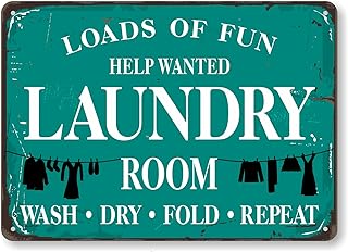 SmartSign “Loads Of Fun - Help Wanted, Wash Dry Fold Repeat” Vintage Laundry Room Metal Sign, 10 x 14 inch, 40 mil Laminated Rustproof Aluminum, Rustic Home Wall Décor, Multicolor, Made in USA