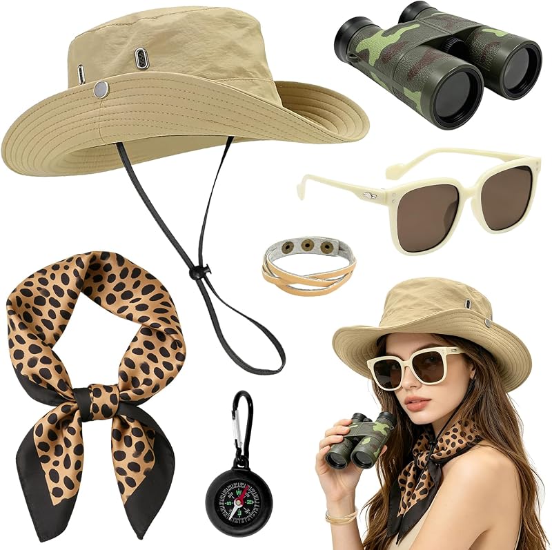 Conjunto de accesorios para disfraz de safari para mujer, traje de guardián del zoológico para adultos | Conjunto de accesorios Safari para cosplay de Halloween, fiesta temática de Safari, Rave, uso diario