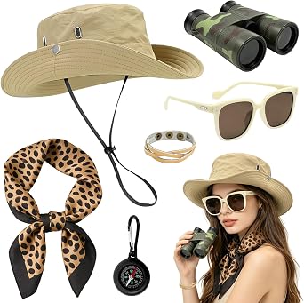 Safari Costume Accessories Set for Women, Adult Zoo Keeper Outfit