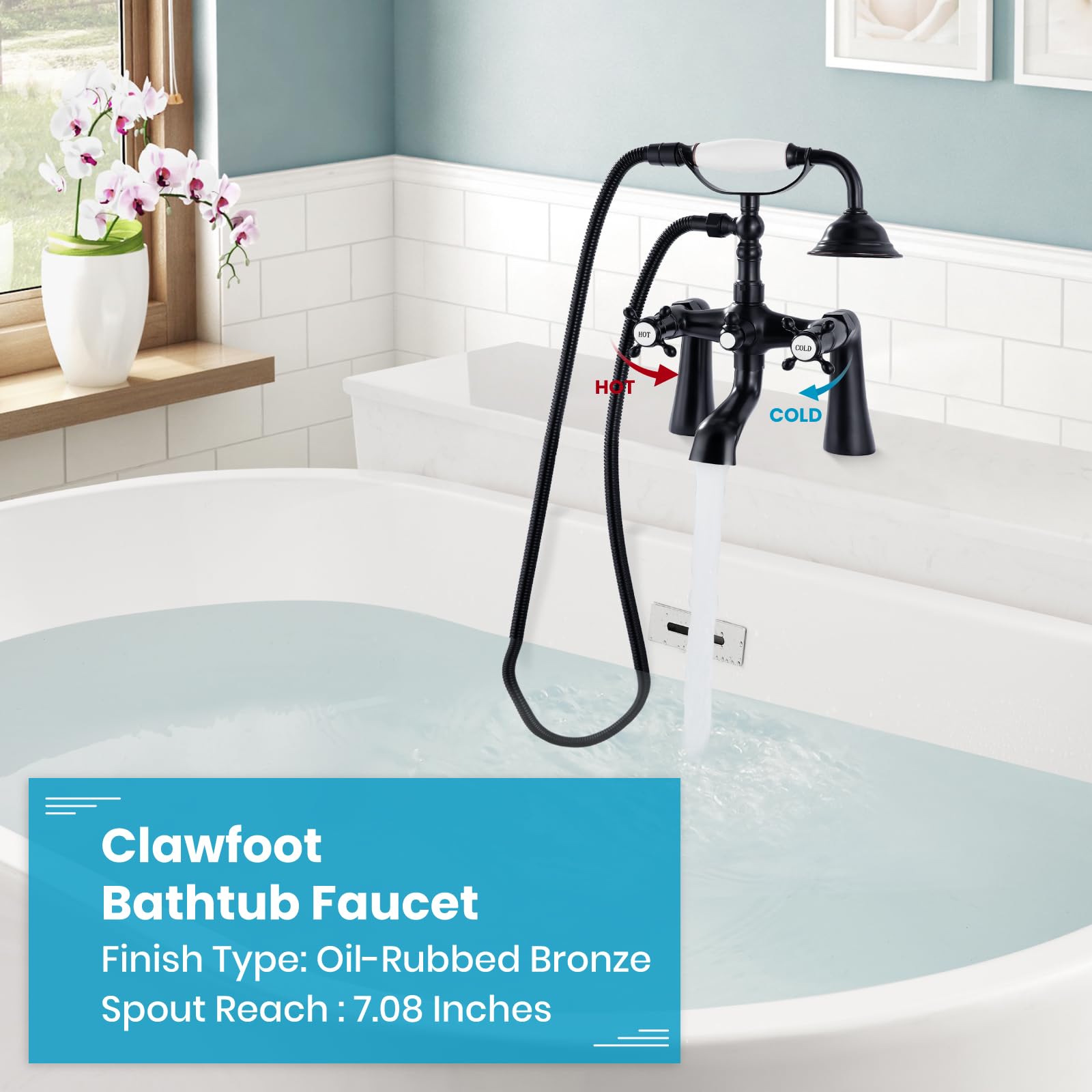 Clawfoot bañera grifo con ducha de mano aceite frotado bronce teléfono en forma de rociador ducha doble cruz mango cubierta montaje