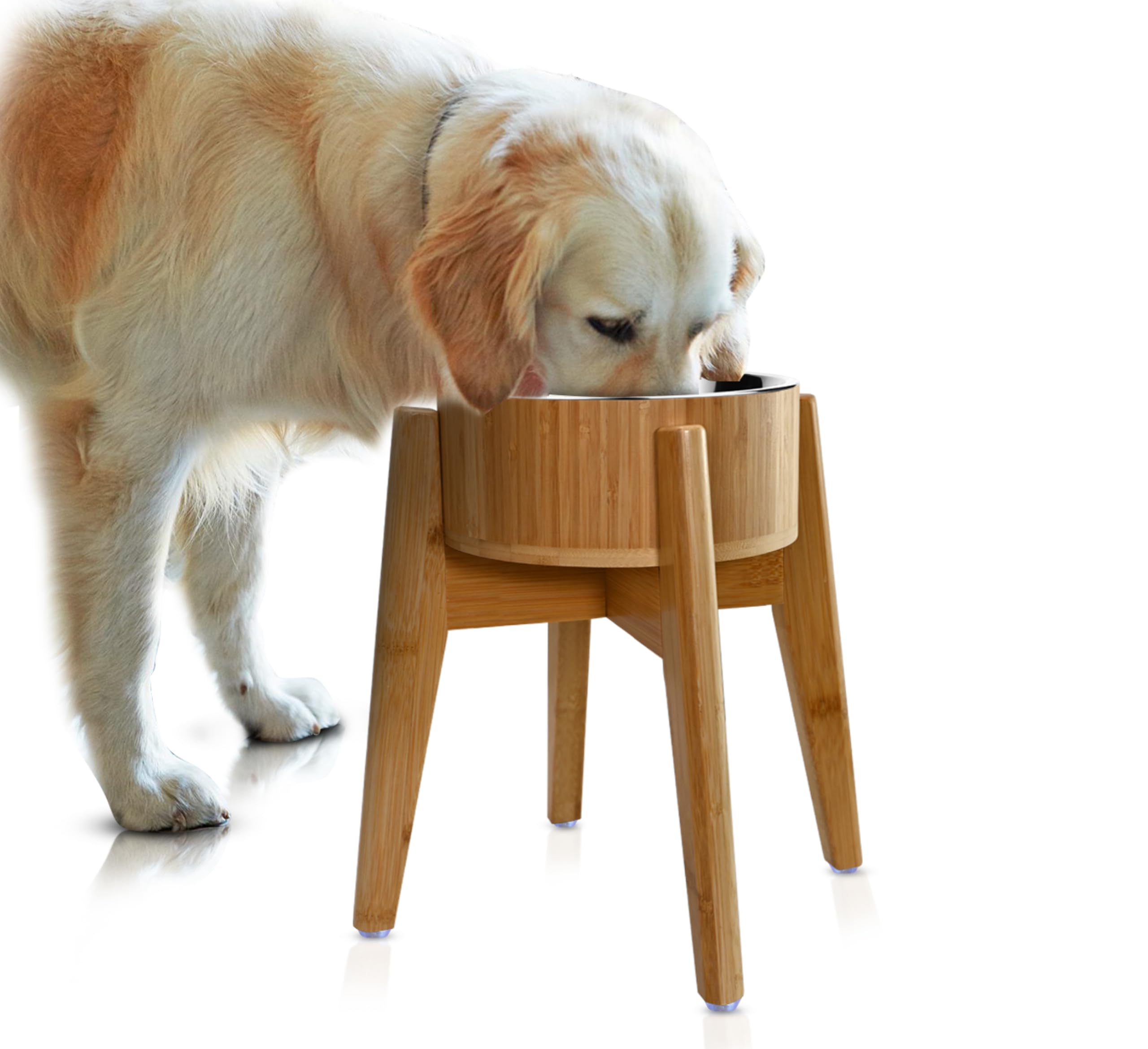 Tazones elevados para Perros Grandes – Aumentado a 38 cm, Cuenco de bambú y Acero Incluido (Tapa de 2097,9 g). Ideal para Labrador, G-Sheperd, Retriever, Caniche, Boxer, Husky, Doberman,