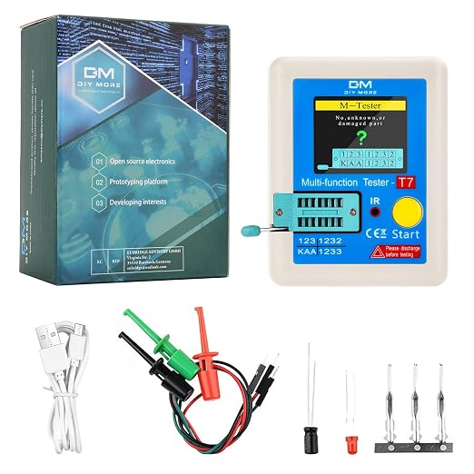 diymore LCR-T7 Probador de transistores TFT multifuncional con un solo toque, pantalla gráfica, apagado automático para diodo, triodo, condensador, resistencia Transistor ESR NPN PNP MOSFET