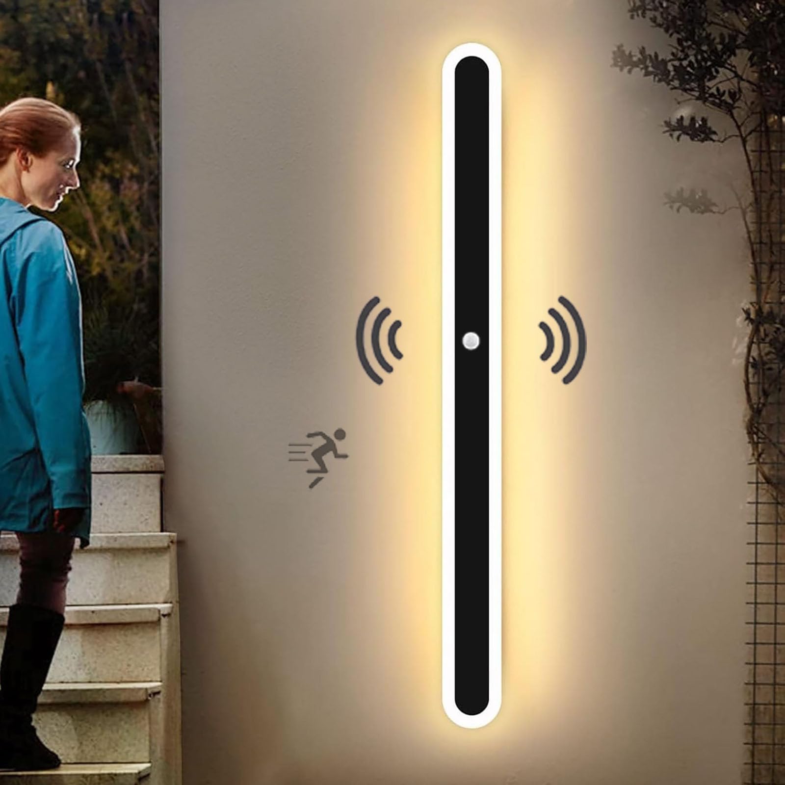 HELCEKOU Modern Outdoor Wall Light with Motion Sensor, Black LED Sconce, Waterproof IP65, Acrylic Design for Patio, Garage & Garden - 60CM, Warm 3000K